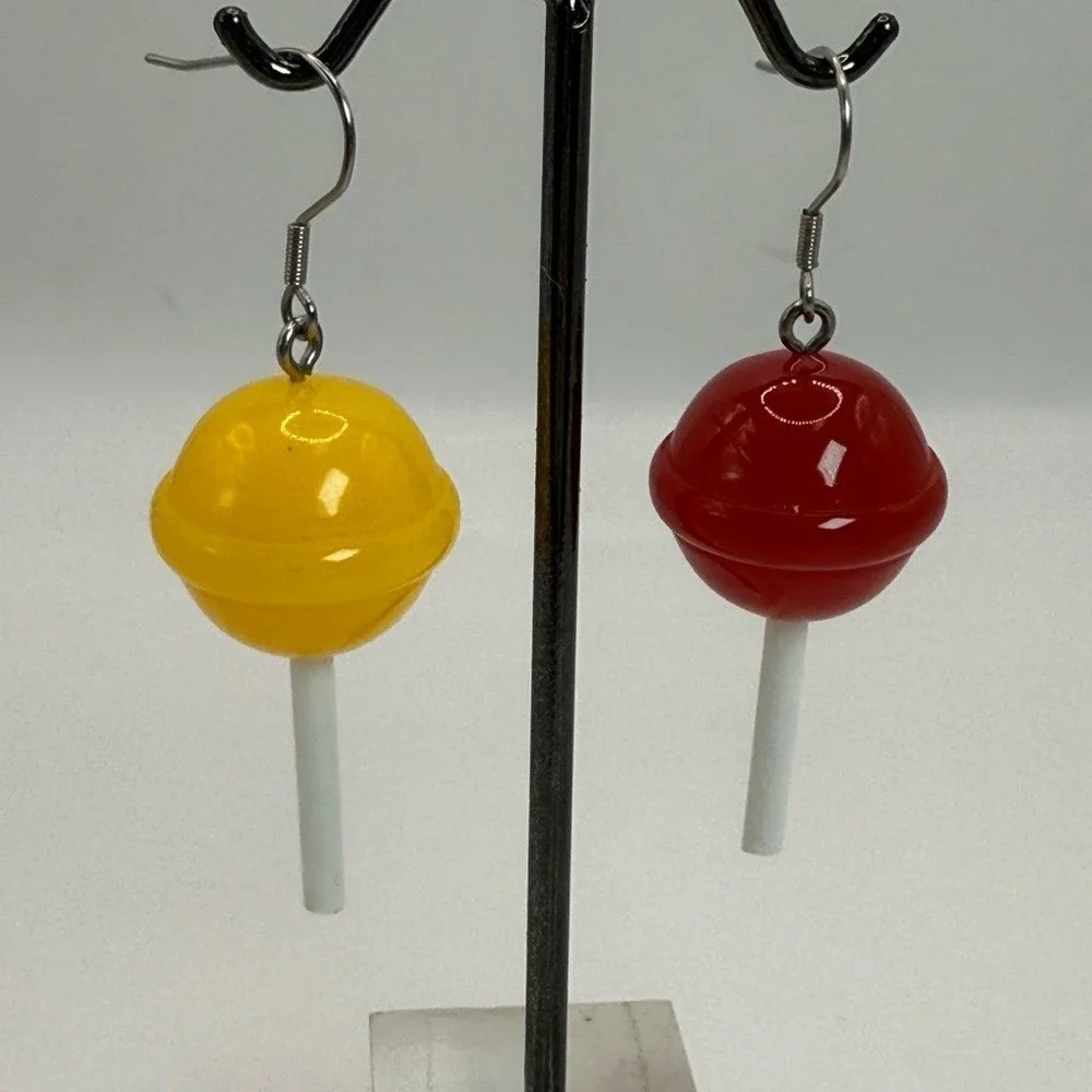 Novelty Lollipop Dangle Earrings – Red & Yellow Candy earrings‎